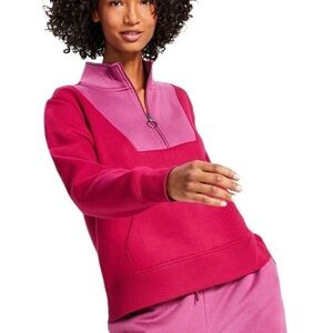 ideology pink colorblock zip pullover pocket sweater